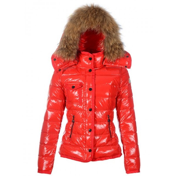 Moncler Fashion rosso Fur Cap cerniera e Slash caldo Donna Giacche uscita